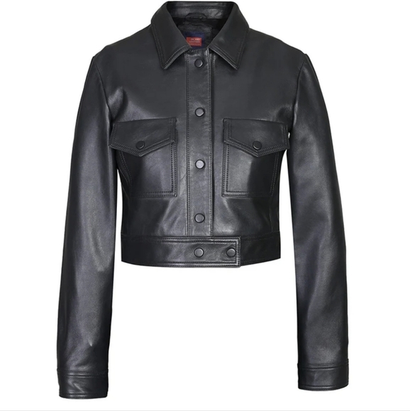 Women's Black Leather Jacket - Picture 1 of 16
